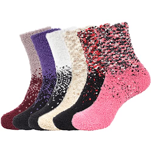 Image of BambooMN Colorful Fuzzy Socks - Assorted Super Soft Warm Microfiber Comfy Home Socks - Value Pack