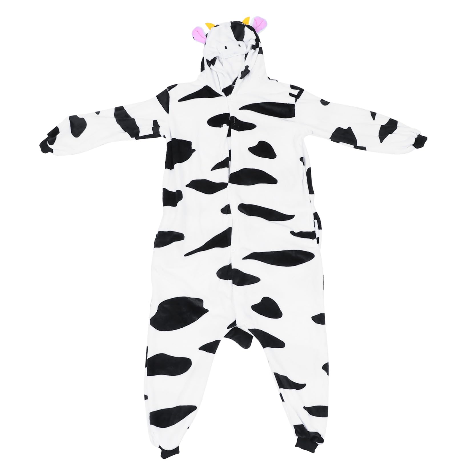 Mikikit Pigiama Flanella Unisex Motivo Mucca Cartoni Animati, Tuta Calda Autunno Inverno per Cosplay e Relax Domestico