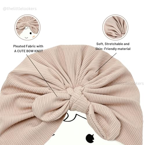 Image of THE LITTLE LOOKERS Turban Cap | Turban Knot Bow Cap | Turban Cap for New Born Kids | Cap for Baby Girl |Cap for Baby Boy | Baby Flower Turban Cap
