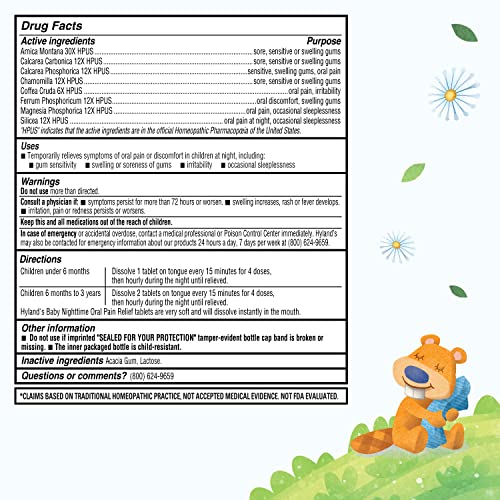 hyland39s baby nighttime soothing tablets with chamomilla natural relief of oral discomfort irritability and swelling up to 62 doses pack of 1 125 count total