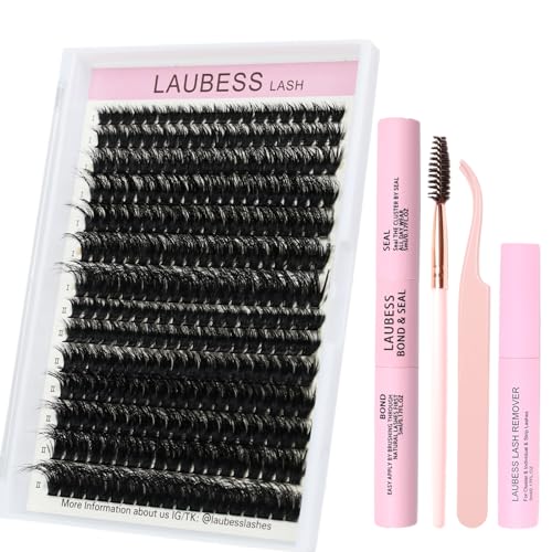 Image of Lash Extension Kit LAUBESS Lash Clusters Kit Cluster Eyelash Extensions Kit Eyelash Clusters Lash Bond and Seal Waterproof Tweezers Brush Lash Glue Remover (Kit 60D /80D-D-Mix8-18(3D)