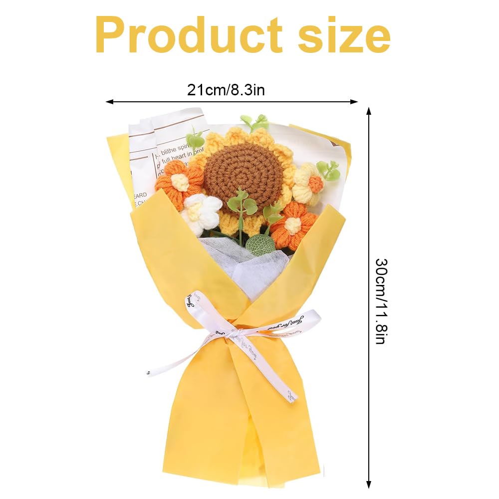 Bouquet de fleurs au crochet, tournesol au crochet, fleurs tricotées avec lumière LED, bouquet de fleurs au crochet pour la fête des mères, la Saint-Valentin, un anniversaire, une remise de