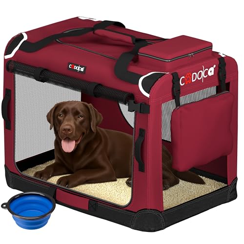 Fabric Dog Crates CADOCA® Dog Crate XXL – Fabric Dog Cage Foldable Portable Indoor & Car Travel Pet Carrier for Pets | Lightweight with Mesh Windows | Puppy, Kitten, Dog Carrier, Cat Carrier | 90x60x66cm Dark Red
