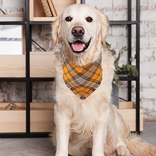 Fall Dog Bandana Plaid Bandana - Washable Replaceable Scarf Soft Pet Square Tassels Brown And Orange Autumn Triangle Bids #TOP6