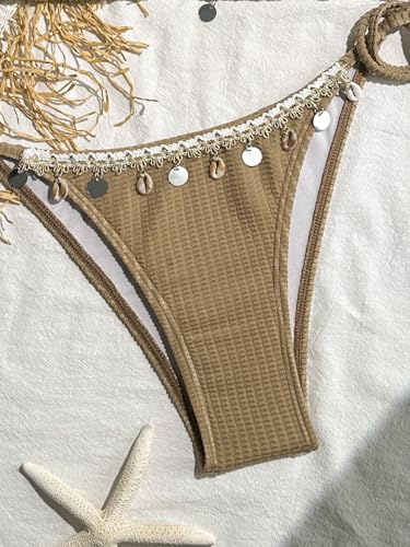 Women's Shell Decoration Boho Bathing Suit Halter High Waist Summer Swimsuit Bikinis Set4