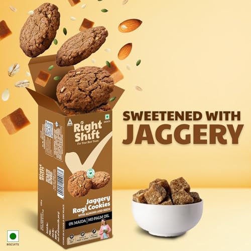 Image of Right Shift Jaggery Ragi Cookies, 3x100g | No Palm Oil, No Maida, No Refined Sugar | High Fibre Digestive, Protein and Calcium Biscuits | Guilt Free Snacks for Adults (Pack of 3)