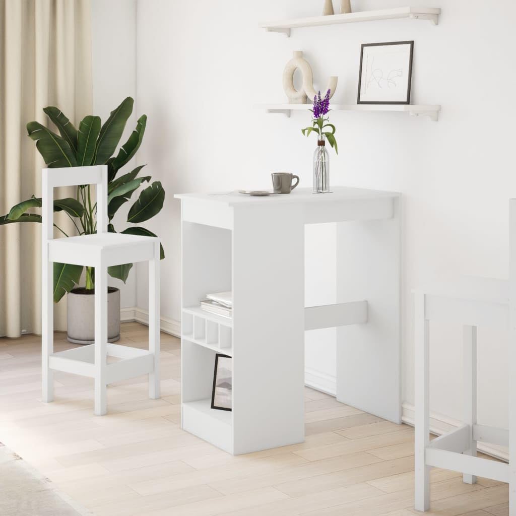 Table de bar avec étagère blanche - 90 x 47,5 x 103,5 cm - En bois - 4 porte-bouteilles - Peu encombrante - Pour salle à manger, salon, cuisine - Table haute stable avec surface lisse pour