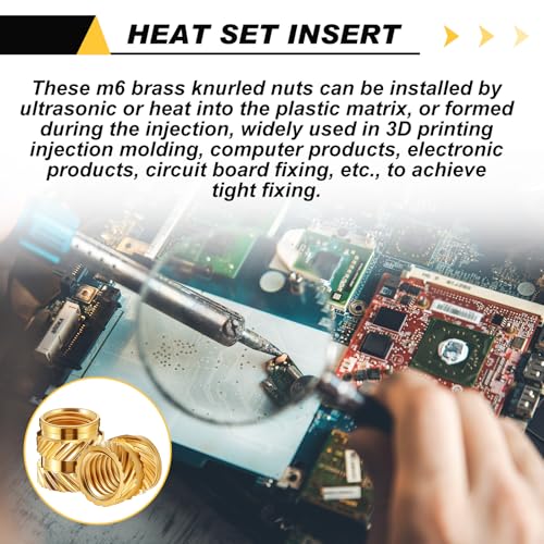 Image of Yaocom 100 Pcs M6 Threaded Inserts M6 x D8 x L8 Heat Set Inserts Brass 3D Printing Knurled Metric Nuts for Plastic, 3D Printing Components