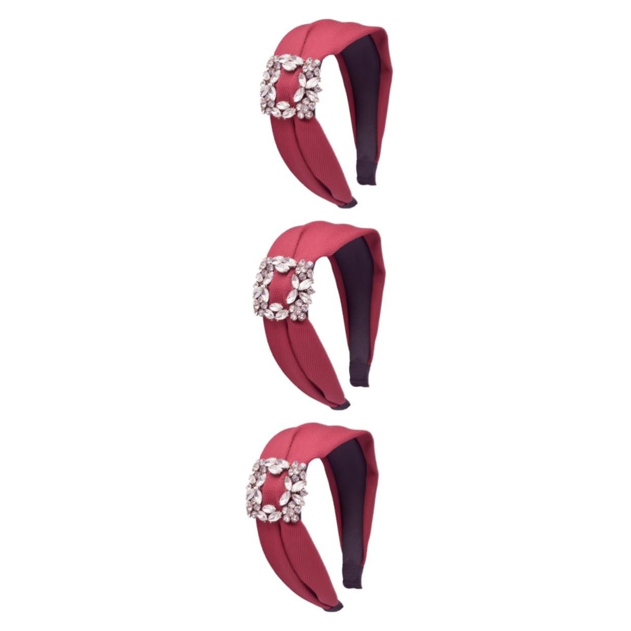 3piezas Cabello Diadema Rhinestone Para Mujeres y Niñas Color Vino Rojo