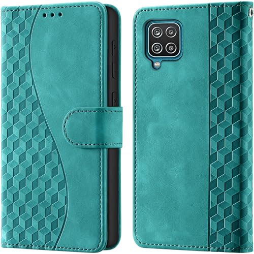 Flip Wallet Case For Samsung Galaxy A12 / M12 / F12 PU Leather Turquoise