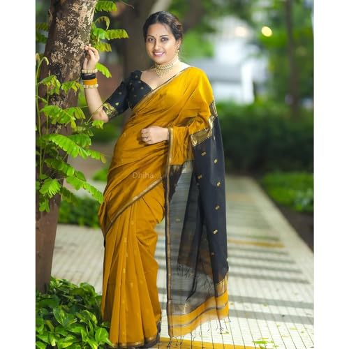 Image of Original Maheswari Cotton Silk Saree for Women | Kanjivaram Pure Silk Cotton Sari with Blouse | Zari Work | Tassels | Handloom Weave