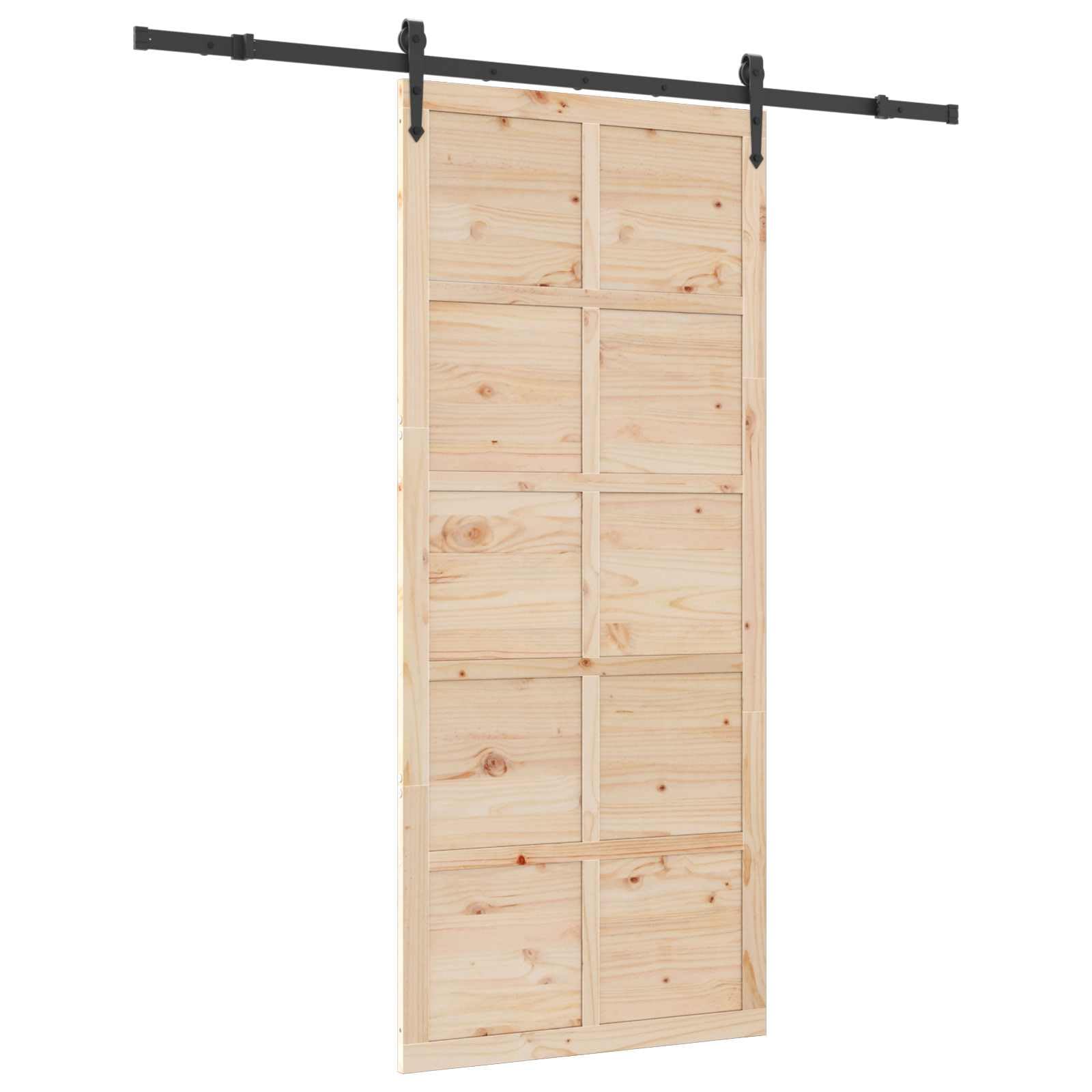 Puerta corredera natural de 90 x 208 cm de madera de pino maciza con sistema corredizo, juego completo, ahorro de espacio, puerta de habitación para interior, salón, dormitorio, loft