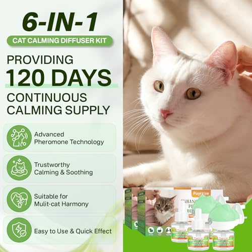 Puyrzoe Cat Calming Diffuser with Three Timing Functions, 6-IN-1 Cat Pheromones Calming Diffuser Kit, 120-Day Cat Calming Plug-in Support Anxiety, Stress, and Relaxation for Cats 2 Diffusers+4 Refills - Image 6