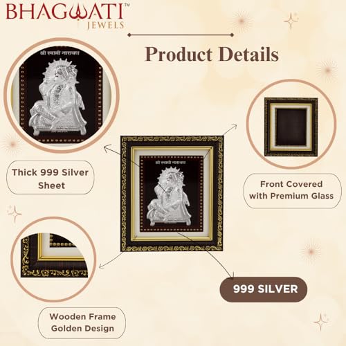 Image of 999Pure Silver Swaminarayan Frame for Home & Office | Premium Silver | Frame for PoojaRoom & Wall Decor | Wedding & Festival Gifts | Certificate Included | Tabletop Size 5.5x5 inch