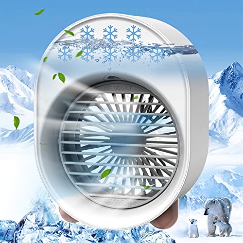 Portable Air Conditioner Personal Evaporative Air Cooler, 4 in 1 USB Air Cooling Fan with Colorful Atmosphere Light, Mini Portable AC Desk Misting Fan for Small Room/Office/Dorm/Bedroom/Camping
