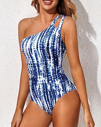 Image of Holipick One Shoulder One Piece Swimsuit for Women Tummy Control Bathing Suits Modest Full Coverage Keyhole Swimwear