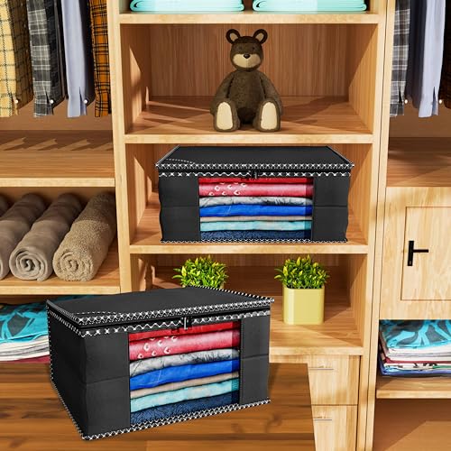 Image of Kuber Industries 46x33x22CM Non-Woven Clothes Organizer For Wardrobe (Pack of 6) - Storage Organizer For Saree | Dress Organizer For Wardrobe - Saree Covers With Zip (Black)