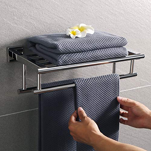 Alise 16-Inch Bathroom Lavatory Towel Rack Towel Shelf With Two Towel Bars Wall Mount Towel Holder,Gz8040-C Sus 304 Stainless Steel Polished Chrome #TOP3