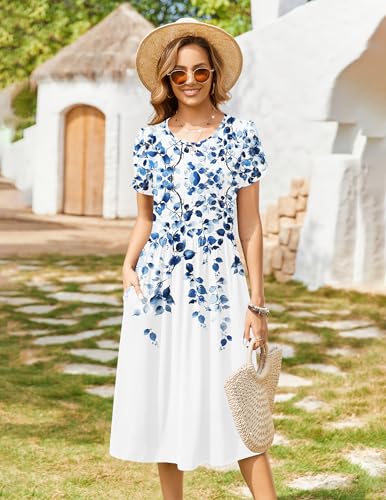 Image of Zeagoo Womens Summer Dresses Casual Aline Midi Dress Short Sleeve Floral Tshirt Dress Flowy Beach Sundresses with Pockets