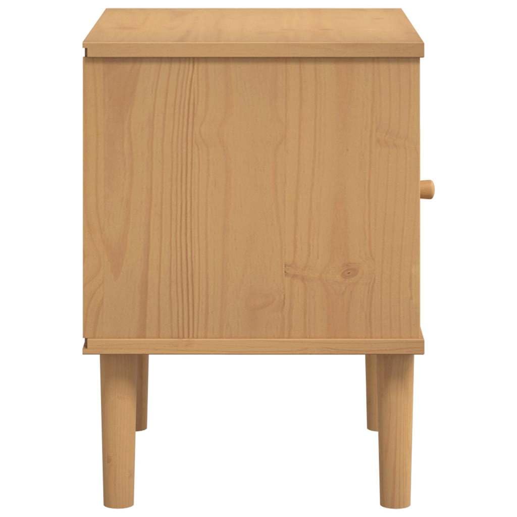 Comodino in legno massiccio e rattan, marrone, 40 x 35 x 48 cm, SENJA
