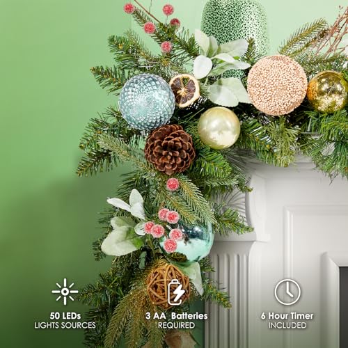 WBHome-Pre-lit-6-Feet72-Inch-Christmas-Garland-Light-Green-Lighted-Garland-with-50-LED-Lights-for-Indoor-Outdoor-Xmas-Decor-Holiday-Decorations-Battery-Operated-Batteries-NOT-Included WBHome Pre lit 6 Feet72 Inch Christmas Garland Light Green Lighted Garland with 50 LED Lights for Indoor Outdoor Xmas Decor Holiday Decorations Battery Operated Batteries NOT Included