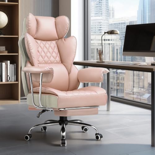 Image of GTPLAYER Gaming Chair,Office Chair with Pocket Spring Lumbar Support, Ergonomic Comfortable Wide Office Desk Computer Chair with Outward Fixed Soft Armrests and Footrest（Pink White）