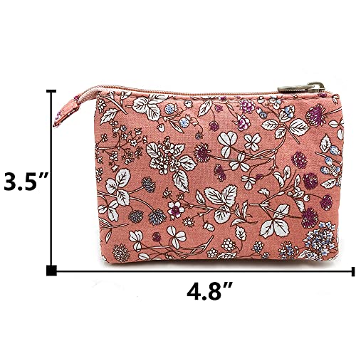 Women Small Zipper Coin Purse, Handmade Fabric Flower Embroidered Change Pouch, Cotton Double Zipper Wallet4