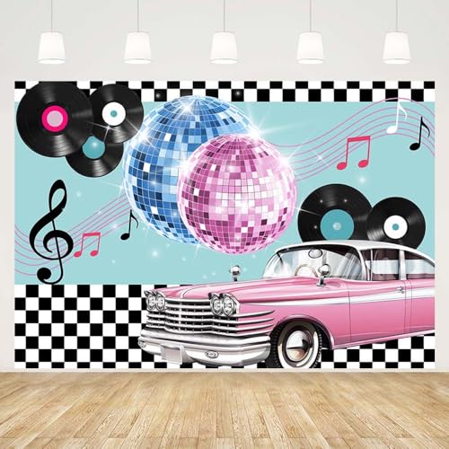 MEHOFOND 7x5ft Retro Back to 80s Themed Party Decorations Banner Flash Balls Record Photo Studio Booth Background Hip Hop Disco Backdrops for Photography Music Background