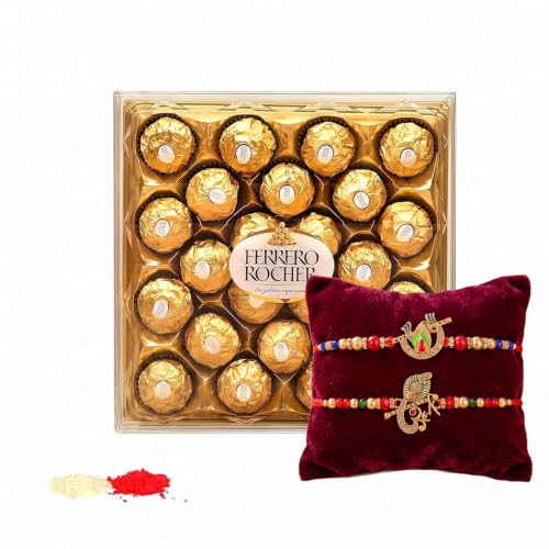 Image of TIED RIBBONS Rakhi Gift for Brother with Chocolates - Set of 2 Premium Rakhi with Chocolates Pack and Roli Chawal - Rakhi for Brother