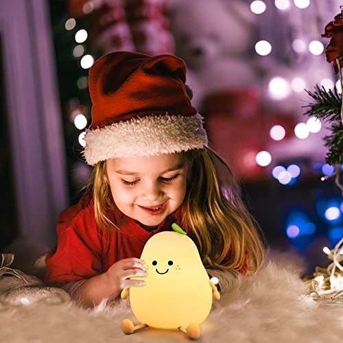 Vickes Cute Night Light For Kids, Calming Pear Lamp Rechargeable With 7 Color Changing And Timer, Portable Nursery Night Light Lamp For Toddler Baby Christmas Gifts #TOP6