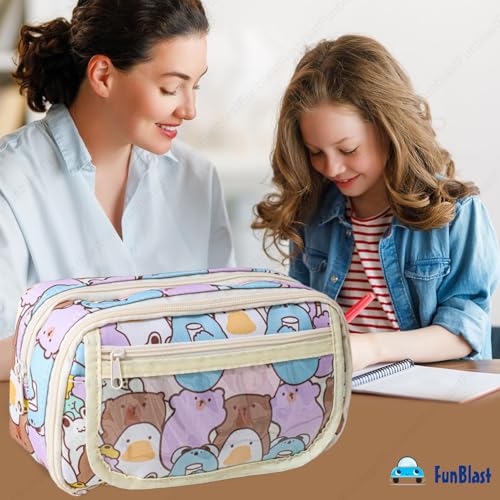 Image of FunBlast Pencil Pouch for Girls- Kawaii Pencil Pouch, Aesthetic Pencil Case Organizer, Large Capacity Stationary Organizer Case, Multipurpose Zipper Pouch for Kids & Adults (B)