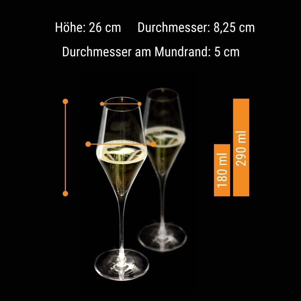 STÖLZLE LAUSITZ Champagnergläser Highlight 290ml mit leuchtendem Stiel I Champagnerkelche 2er Set bruchsicher I Schaumweingläser 2 Stk spülmaschinenfest I Edle Kristallgläser wie mundgeblasen