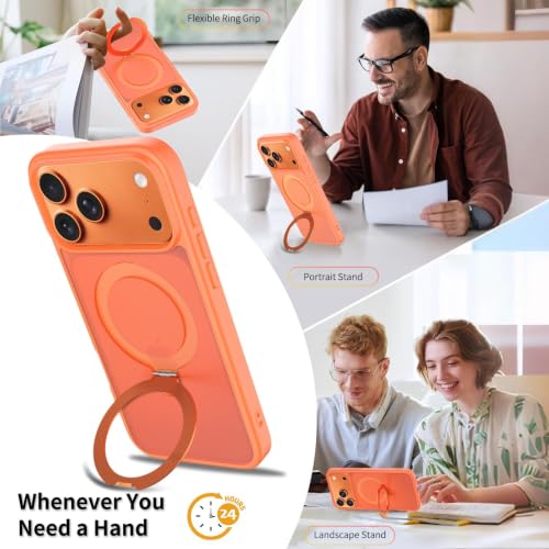 Image of AIBEX Back Cover for Apple iPhone 17 Pro MagSafe Compatible with OStand Ring Kickstand Magnetic Metal Alloy Ring | Wireless Charging | Slim Thin Scratch Resistant Armor | Protective Case - Orange
