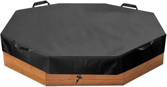 Octagon Sandbox Cover, 420D Oxford Outdoor Garden Octagon Sand Box Cover, Cloth Waterproof, Windproof and Dustproof Protect Sand Box Covers for Kids, (Black,84" X 78" X 9")