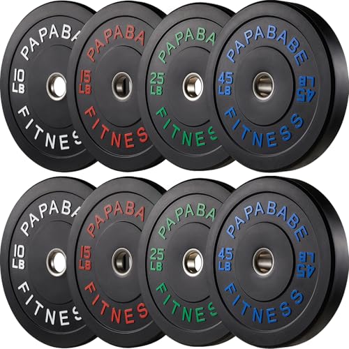 PAPABABE Strength Training Bumper Plates 190lb Set Olympic Weight Plates Rubber Bumper Plates with Steel Insert Home Gym Workout Weights Plates 2 Inch Barbell Weights For General Fitness