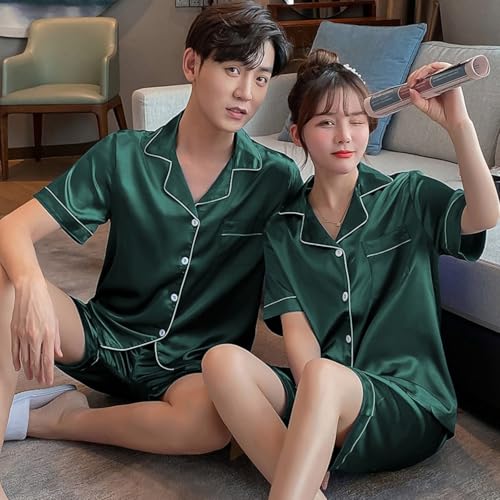 Matching Pyjamas For Couples, Ice Silk Summer Lightweight Breathable Loose Home Clothing for Sleeping (B-Women,Large)2