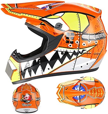 Motocross Offroad Helmet Dirt Bike Street Helmet Motorcycle Helmets ATV BMX MX Helmet with Gloves Goggles Mask for Unisex Youth Kids DOT / FMVSS 218 Approved Orange Small