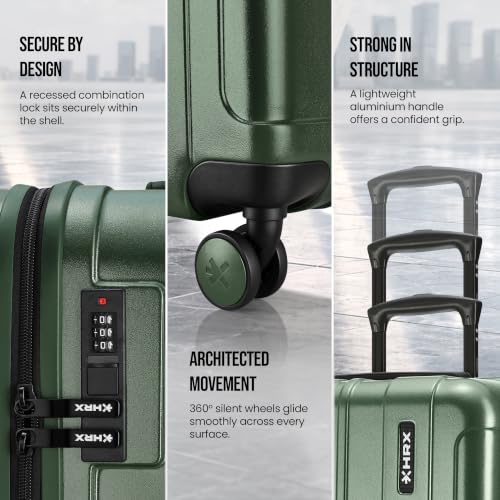 Image of HRX Force 2-Piece Luggage Set (Cabin + Medium) Dark Green Polycarbonate Hard Shell Suitcase Set - Premium Travel Trolley Bags with 8 Spinner Wheels, Number Lock & Water Resistant Body