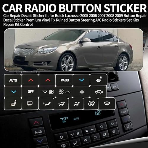 Image of Car Repair Decals Sticker fit for Buick Lacrosse 2005 2006 2007 2008 2009 Button Repair Decal Sticker Premium Vinyl Fix Ruined Button Steering A /C Radio Stickers Set Kits Repair Kit Control