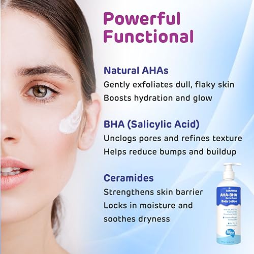 Image of Ceramide AHA 6% + BHA 1% Barrier Repair Body Lotion | Strawberry Skin, Tan & Uneven Texture Exfoliating & Hydrating Moisturizer | 2% Niacinamide, 4% Glycolic Acid, 2% Lactic Acid, 1% Salicylic Acid, Rice Water | 200ml