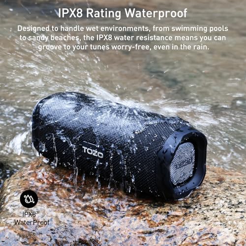 PA2 Bluetooth Speaker with Dual Drivers & Dual Bass Diaphragms, Deep Bass Loud Stereo Sound, IPX8 Waterproof, 25H Playtime, Custom EQ App Portable Wireless Speaker for Home Outdoors Travel Black - Image 5