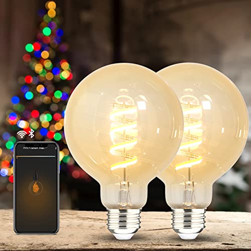 HVS Smart Edison Bulbs, G95 Globe E26 6W Dimmable Tunable Warm White 2100-5000K Farmhouse Vintage Décor Amber Glass 2.4GHz Wi-Fi APP Control Dawn to Dusk Work with Alexa Google Assistant 2 Pack HVS Smart Edison Bulbs, G95 Globe E26 6W Dimmable Tunable Warm White 2100-5000K Farmhouse Vintage Décor Amber Glass 2.4GHz Wi-Fi APP Control Dawn to Dusk Work with Alexa Google Assistant 2 Pack