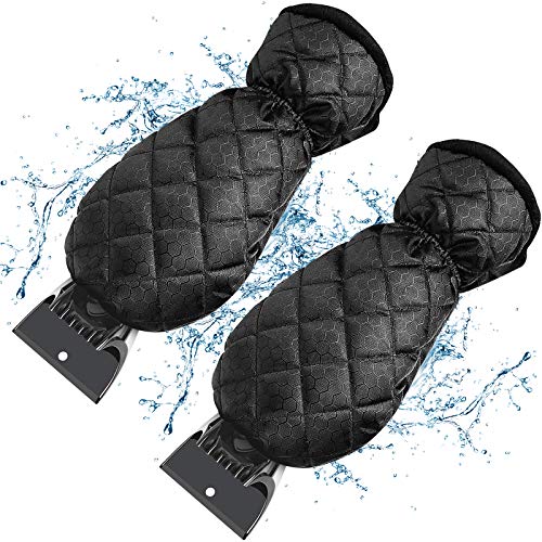 Coquimbo Ice Scraper Mitt, Waterproof Snow Romover Glove, Windsheild Snow Scraper with Warming Glove Lined of Thick Fleece for Car Windscreen, Sratch-Free, Black(2 pack)