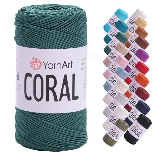 YarnArt Fil de corail en mélange de coton et satin pour macramé, 50 % coton, 50 % polyester, 200 g, 200 m, 1 à 1,5 mm d'épaisseur pour sacs, chapeaux, ceintures, chemins de table, crochet et tricot