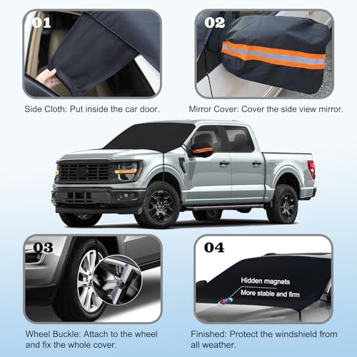 Image of Windshield Cover for Ice and Snow Durable Oxford Fabric with Magnetic EX-Large Frost Guard Windshield Snow Cover for Truck SUV MPV Station Wagons & Minivans Car Winter Accessories（88 inchX53 inch