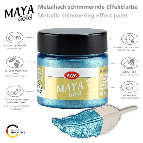 Viva Decor Maya Gold (Ice Blue) 1.52 Fl Oz - Shiny metallic acrylic paint for creative works on wood, glass, and porcelain. Impact-resistant, smudge-proof, and weatherproof for long-lasting results by Viva Decor - Image 3