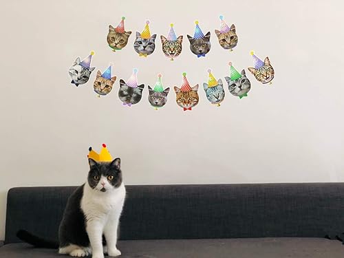 Miniatura 3 de Cartel de feliz cumpleaños de gato, guirnalda fotográfica de cumpleaños con caras de gato, decoración de fiesta para niños y niñas, suministros de