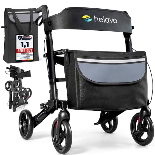 Helavo faltbarer Rollator mit Sitz - Leichtgewichtrollator für Senioren aus Aluminium für Drinnen & Draußen - Kompakt klappbar höhenverstellbar 4 Räder mit Rückenlehne
