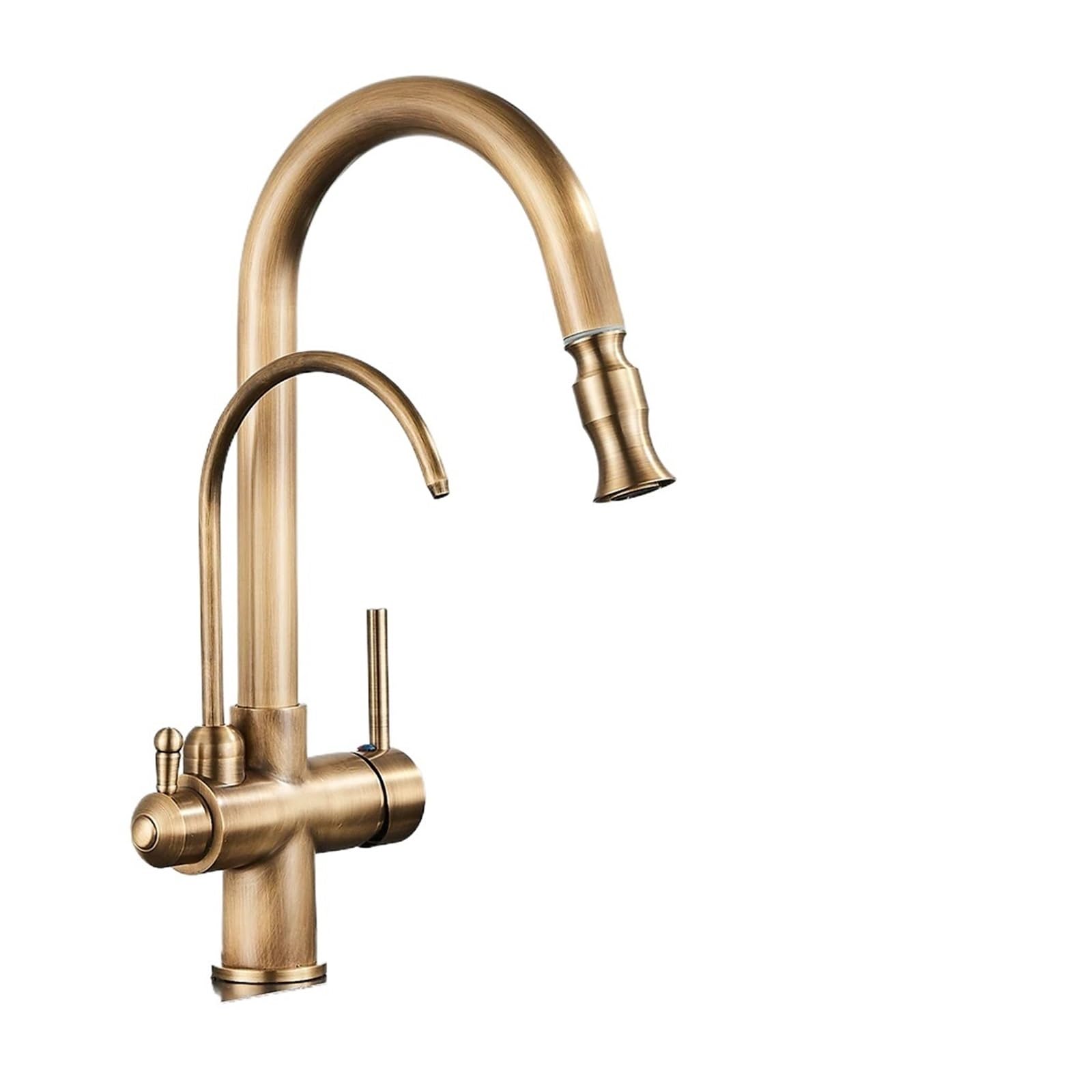 Filter Water Kitchen Faucet 2 in 1 Antique Brass Pull Out Nozzle Kitchen Purification Crane 2 Ways Swivel Mixer Tap(Antique Brass A)