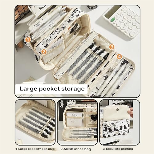 LJJINGXS Cute Cat Black Pencil Case Set with Cat Plush Keychian,Gel Pens, Stickers, Mini Notebook, Kawaii Style Gift. (Cat-01)